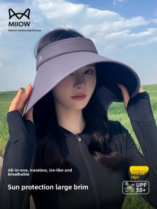 Miiow | Cat Woman Outdoor Sports Sun Hat Womens UV Protection Large Brim Foldable High Aesthetic Value Empty Top Sun Hat Travel Cap