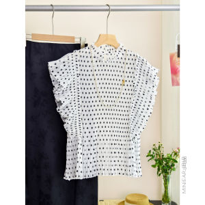 XIAOER | Áo Blouse T Tay Bồng In Chấm Pháp cho Nữ