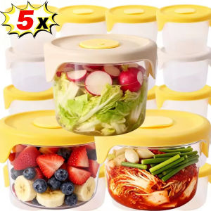 5PCS Clear Plastic Sealed Storage Box Meat Vegetable Pickle Storage Bowl Kitchen Microwave Safe Odorless Storage Container