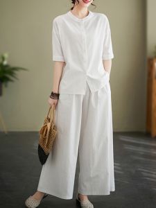 Chinese Style Cotton Linen Tang Suit Tops Buddhist Zen Tea Art Clothes Classy Yoga Tai Chi Exercise Meditation Lay Buddhist Clothes Female