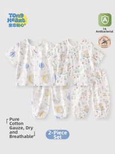 TONGLIANCHUXIN | Light and Breathable Summer Set for Toddlers Cotton Gauze Short Sleeve and Pants
