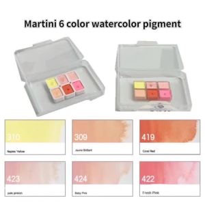 มาร์ตินี่6สีสีน้ำเม็ดสี DIY คู่มือบัญชีแยกประเภท/ศิลปะจิตรกรรม/ร่างกลางแจ้ง/ศิลปะการสร้างบรรจุและวัสดุสี