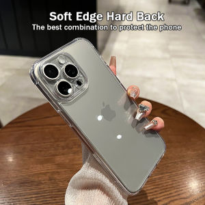 CrashStar HD Transparent Glass Four corners Anti-fall Hard Phone Case For iPhone 16 15 14 Pro Max Plus 13 12 11 Pro Max Simple Clear Soft Edge Phone Cover Tempered Glass Shockproof Phone Casing Cover Shell With Full Cover Camera Protection Hot Sale