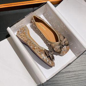 Fashionable Butterfly Knot Water Diamond Womens Flats Spring New Soft Bottom Bean Bean Shoes Full Diamond Flat Bottom Drifting Shoes