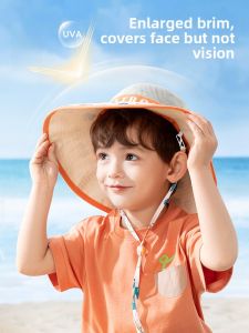 Outdoor Kids Sun Hat Wide Brim Hat Boys Girls Beach Hat Summer UV Protection Polyester Fiber round Top Cap for Travel And Play