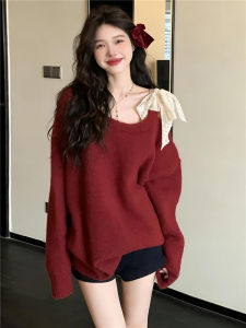 Trendy Asymmetric Knit Sweater with Bow
