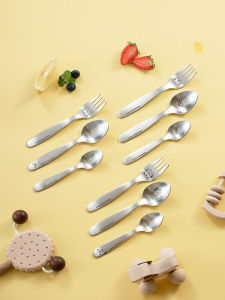 Food Grade 304 Stainless Steel Cartoon Patterned Soup Spoon Fork Set for Children Home Use Dining Utensils Dual Purpose Spoons