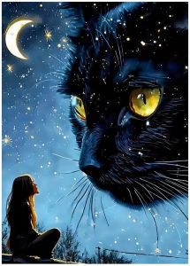 500 1000 1200 2000pcs Jigsaw Puzzle Black Cat Under Crescent Moon And Stars For Adults Large Scale Challenging Family Game Gift
