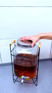 BEVERAGE DISPENSER KACA 8 LITER 5 LITER DAN 4 LITER DENGAN PENYANGGA RAK BESI