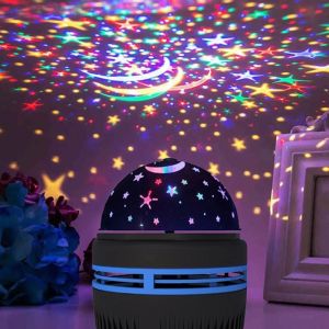 Starry Sky Projector Light LED Night Light USB Plug-in Auto Rotating Starry Moon Room Ambiance Lamp for Home Room Party Decor