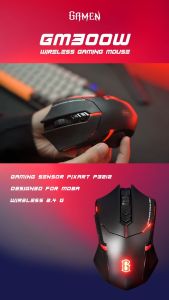 GAMEN Mouse Gaming Wireless GM300W 2400 DPI Black / Mouse USB / Mouse Gaming Tanpa Kabel Presisi Tinggi Original - Garansi 1 Tahun