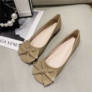 Retro Flat Bowknot Flats Womens 2024 Spring New Arrival Soft Leather Soft Bottom Square Toe Low-Cut Pumps Glove Shoes