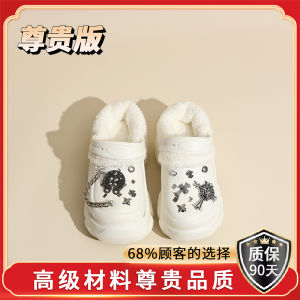 รองเท้าแตะผู้หญิงหนา รองเท้าแตะฤดูหนาวแบบถอดได้ รองเท้าแตะแบบมีหัวเข็มขัดหนา รองเท้าแตะแบบสวม สไตล์สตรีท รองเท้าแตะแบบสวมสำหรับกลางแจ้ง