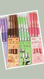 Colorlady - Set 4 Bút Gel Bấm Mực Đen Ngòi 0.5mm hoạt hình Dễ Thương Có Đệm Tay Silicon Êm Ái Cho Học Sinh