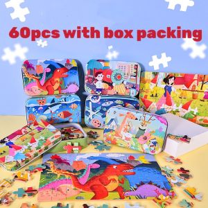 Ship From Malaysia Kids Cartoon Puzzles 60Pcs with Metal Storage Box Children Princess Submarine Pirate Puzzles Teka-Teki Kanak-Kanak