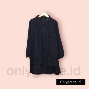 Tunik Brukat Kombinasi Crepe Lengan Panjang Atasan Tunik Lengan Panjang Import Brukat Tunik Putih Tunik Hitam Import Brukat Crepe