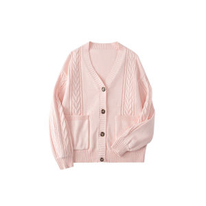 HIMEMONOGATARI Thickened Knitted Open Cardigan V-Neck Loose Lazy Style Cotton Sweater Outerwear Autumn Winter Women Buttoned