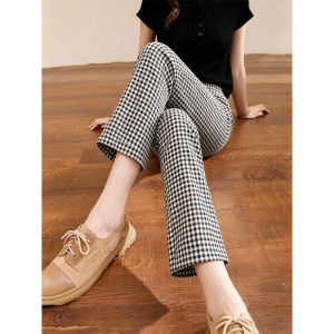 WUQINGWUCAI | Minimal High Waist Checkered Slim Pants