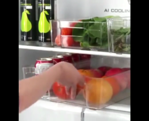 Portable Refrigerator Organizer Bin - Stackable Food Storage Box with Handle -Fridge Clear Container