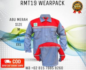 Baju kemeja safety K3 wearpak Lengan panjang warna Merah Abu