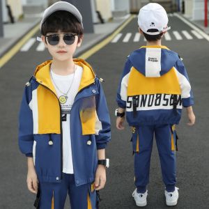 Boys Sporty Casual Two-Piece Set Polyester Fiber School Gift Suitable Ages 5-14 Seasons Spring Autumn Zipper Closure