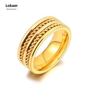 Lokaer Đôi Dây Xích Tròn Nhẫn Vàng Cho Nữ Thép Không Gỉ Chống Thấm Nước Trang Sức Thời Trang Hợp Thời Trang Hình Học Cocktail Nhẫn R24053