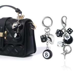 Hiphop Black Dice Billiards Keychain Y2K Lucky Dice Starburst Pendant Bag Charms Hangings Punk Cool Ornament Accessories