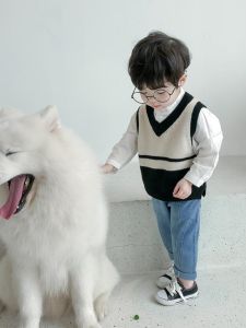 Kids Sweater Vest 2024 Spring and Autumn Clothing New Arrival Boys Waistcoat K-style Children Toddler Baby Stripes Sweater Tide