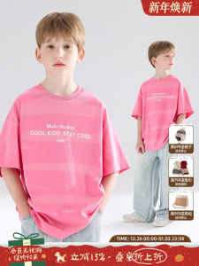 Pink Cotton Short Sleeve T-Shirt Mens Summer Breathable Quick Dry Antibacterial Spray Color Letter Print Casual round Neck Top