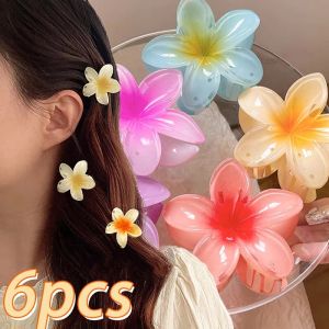 3/6 ชิ้น กิ๊บติดผม Frangipani 4ซม. รูปแบบ ถาวร สไตล์ฮาวายกิ๊ฟติดผม สำหรับผมหางม้า