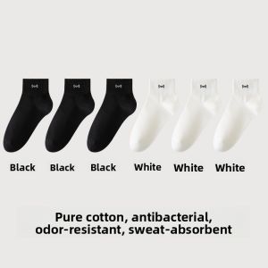 MiiOW | Mens Mid-Calf Sports Socks Pure Cotton Antibacterial Sweat Absorbent Odor Control Spring Summer Thin Breathable Catman Socks