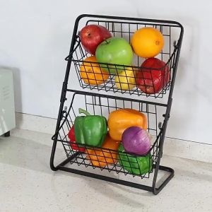 2 Layers Onion Garlic Organizer Storage Basket Removable Fruit Vegetable Basket Organizer Living Room Bathroom Kitchen Storage Basket