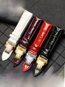 Woalmorn | Shiny Leather Watch Band Womens Style Painted Surface Cowhide Mens Style Waterproof Suitable For Fiyada Oris Tedaishi Mido