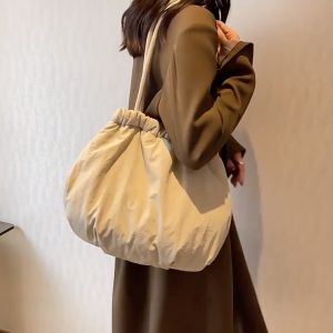 [SG SELLER] 2 Colors Large Puffy Quilted Pillow Women Neutral Colors Polyester Spacious Shoulder Bag Black Light Grey