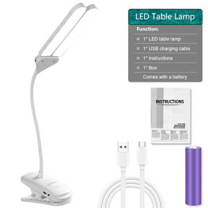 Flexible Clamp Table Lamp LED Rechargeable Eye Protection Dual Head Desk Lamp Dimmable Night Lamp For Children Reading Study Kid
