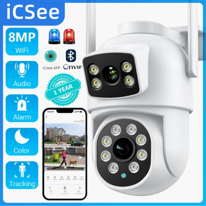 iCSee 4K 8MP WiFi IP Camera HD Dual Lens AI Auto Tracking Outdoor Home ...