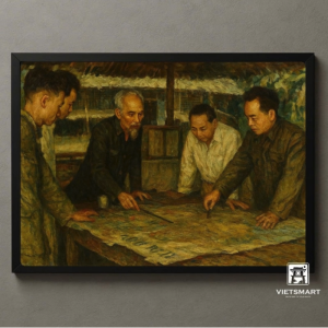 Tranh Nghệ thuật "Bác Hồ Chỉ đạo Chiến dịch Điện Biên Phủ" VIETSMART ART - Sơn dầu 45x 60cm