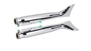 Chrome Motorcycle Exhaust: Universal Fish Tail Left & Right Side Vintage Silencer