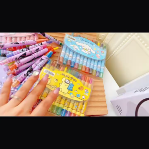 12 Color Sanrio Kuromi Crayons Melody Rotating Crayon Washable Coloring Set For Kids Gifts