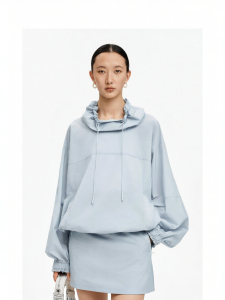 Acetate Blend High Collar Drawstring Outdoor Sweater