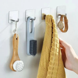 Heavy Duty Adhesive Towel Hook Stainless Steel Adhesive Hook Hanging Bathroom Kitchen Storage Holder Sticky Hooks Silver Hanger