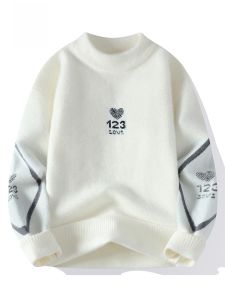 ROMON | เสื้อสเวตเตอร์ถักคอปกกลมหนาสำหรับผู้ชาย ขนกระต่าย แฟชั่นฤดูหนาว เสื้อชั้นใน เสื้อผ้าผู้ชาย เสื้อถักแบบลำลอง