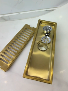 JUNMO Linear Floor Drain Gold 304 Stainless Steel Bathroom Floor Drain with Anti-Odor Trap