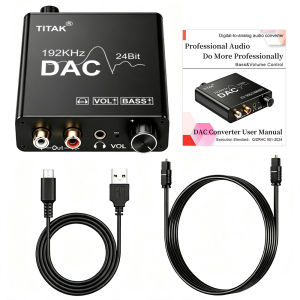 192KHz 24Bit DAC Digital To Analog Audio Converter Optical Coaxial RCA 3.5mm Jack Volume Bass Adjustment Audio Decoder Adapter
