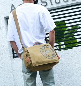 กระเป๋าผ้าใบสำหรับผู้ชาย กระเป๋าใส่โน้ตบุ๊กแบบสะพายไหล่ข้างเดียว กระเป๋าสะพายข้างแบบยูนิเซ็กซ์ กระเป๋าใส่เอกสารแบบมีซิป กระเป๋าใส่โน้ตบุ๊กขนาด 14 นิ้ว