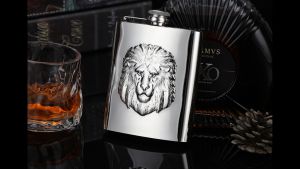 Bình inox 304 đựng rươu mini dung tích 200ml (7oz) logo sư tử cao cấp xuất âu mỹ