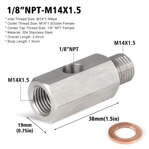 Stainless Steel Side Holes Oil Pressure Sensor Connector 1/8"NPT Female To M12 M10 M14 1/8NPT 1/4NPT Feed Line Gauge Tee Adapter