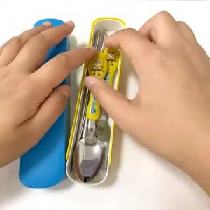Peralatan Makan Anak Set Kartun Lucu Sendok Garpu Sumpit Stainless Steel