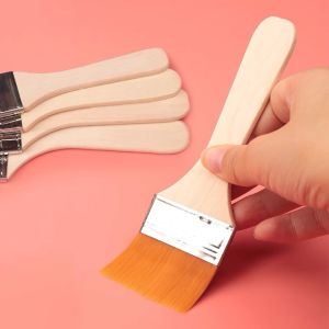 Professional Flat Nylon Hair Painting Brush Oil Watercolor Water Powder Acrylic Clean Paint Brushes Art School Supplies Wooden handle Painting Tool