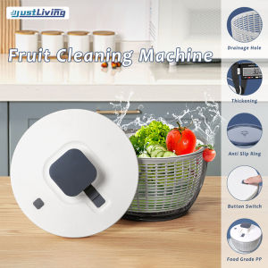 JustLiving 1PC Manual Vegetable Dehydrator Salad Spinner Washer Cleaner Fruits Basket Storage Drying Machine Household Fruit Dehydrator Press Type Water Shaker Double Drainer Basket Fruit and Vegetable Dryer Spinner witn Drain